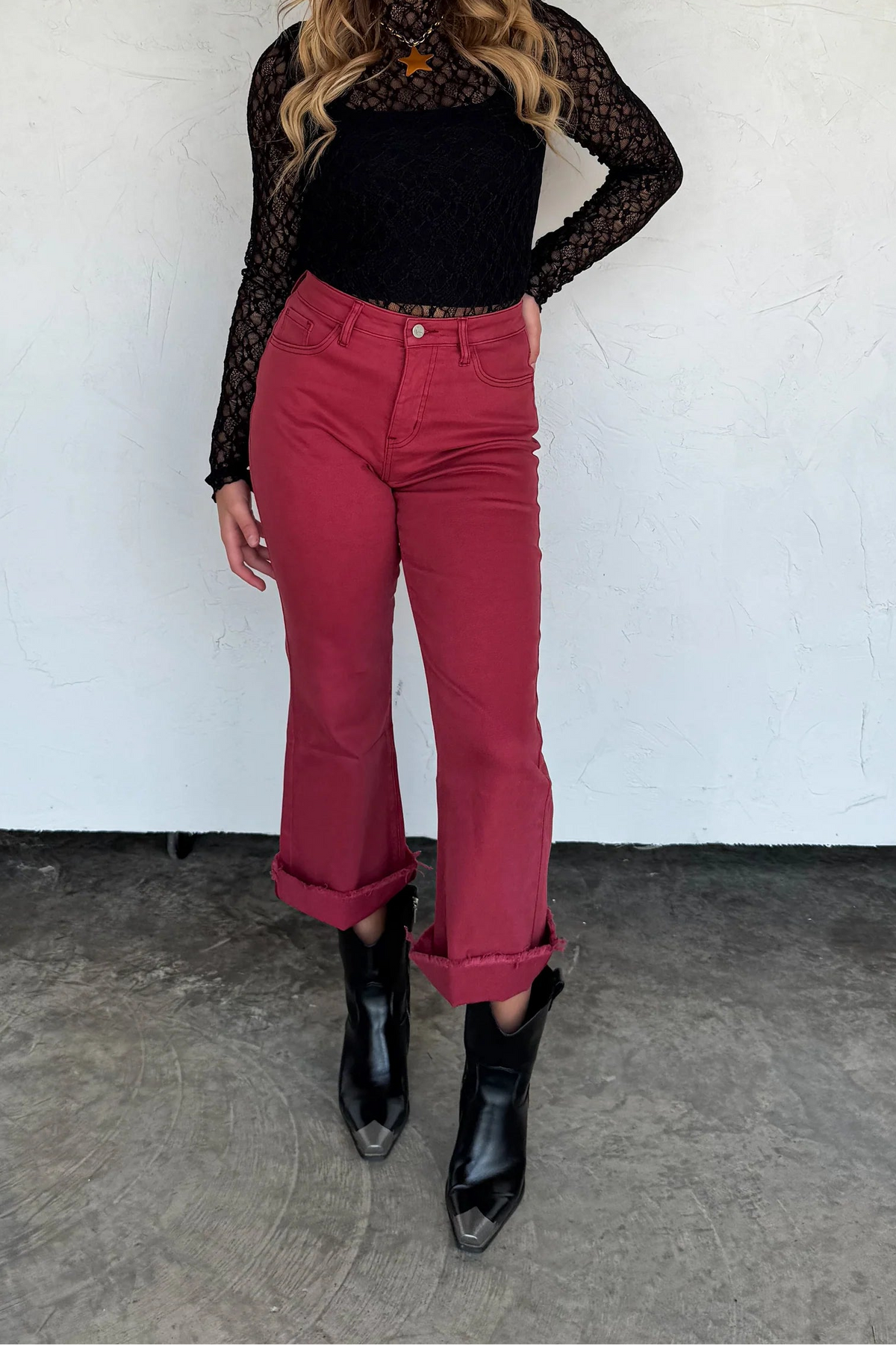 Burgandy Urbane Cropped Denim