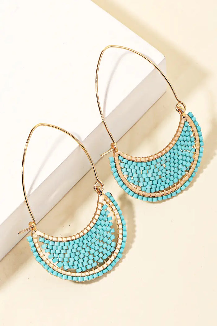 Seed Beads Hoop Earrings- Turquoise