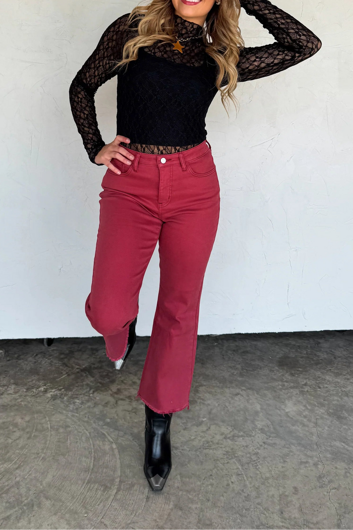 Burgandy Urbane Cropped Denim