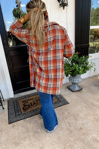 Pull It Together Plaid Blazer- Rust