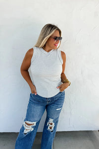 Base Striped Ribbed Tank - Gray