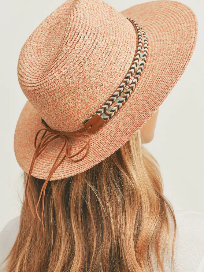 Multi Braided Band Panama Hat - Coral