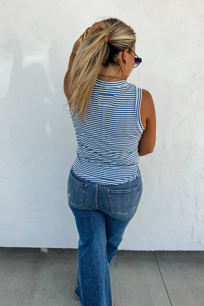 Base Striped Ribbed Tank - Blue