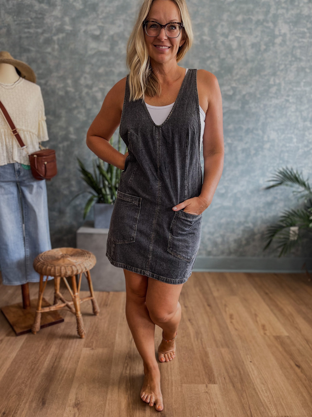 Dolly Denim Romper Dress