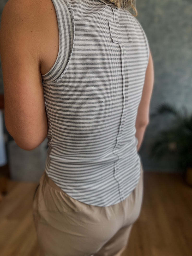 Base Striped Ribbed Tank - Gray