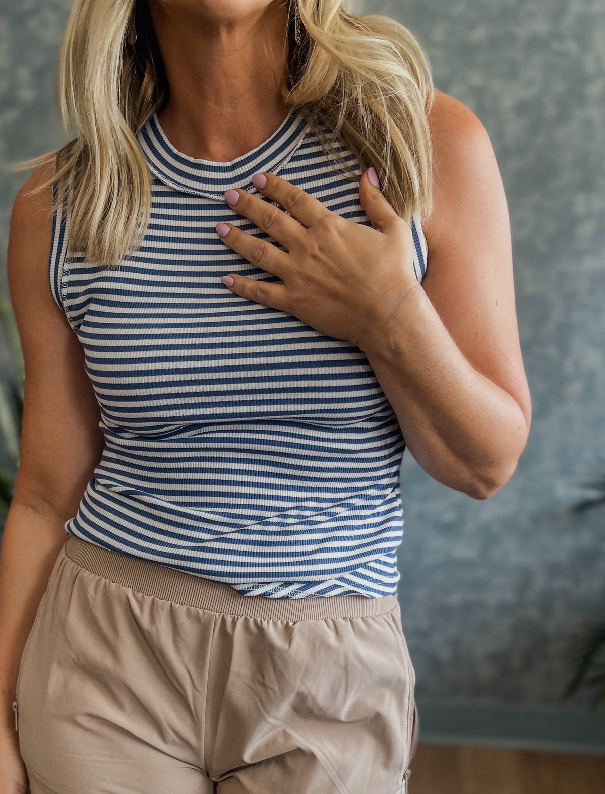 Base Striped Ribbed Tank - Blue