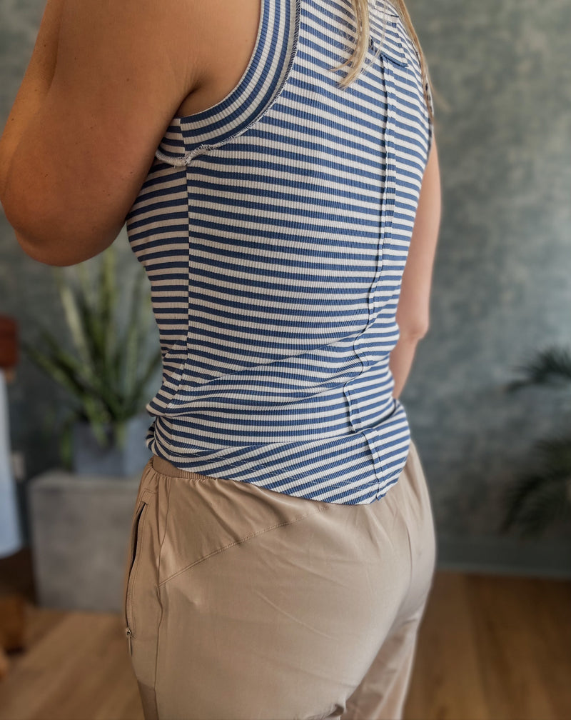 Base Striped Ribbed Tank - Blue