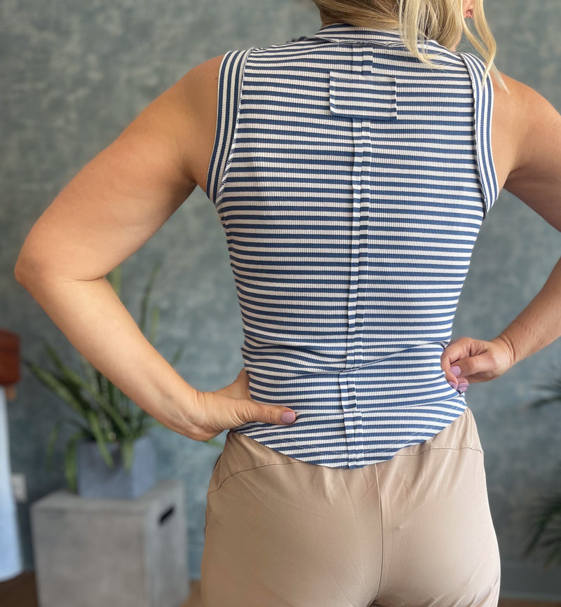 Base Striped Ribbed Tank - Blue