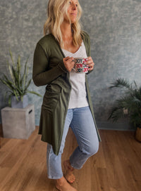 Sierra Ribbed Lightweight Cardigan- Olive