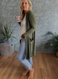 Sierra Ribbed Lightweight Cardigan- Olive