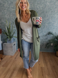 Sierra Ribbed Lightweight Cardigan- Olive