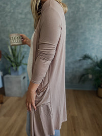 Sierra Ribbed Lightweight Cardigan- Taupe