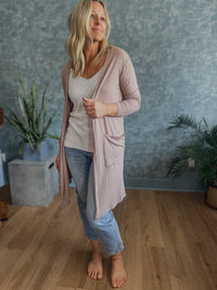 Sierra Ribbed Lightweight Cardigan- Taupe