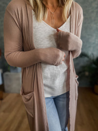 Sierra Ribbed Lightweight Cardigan- Taupe