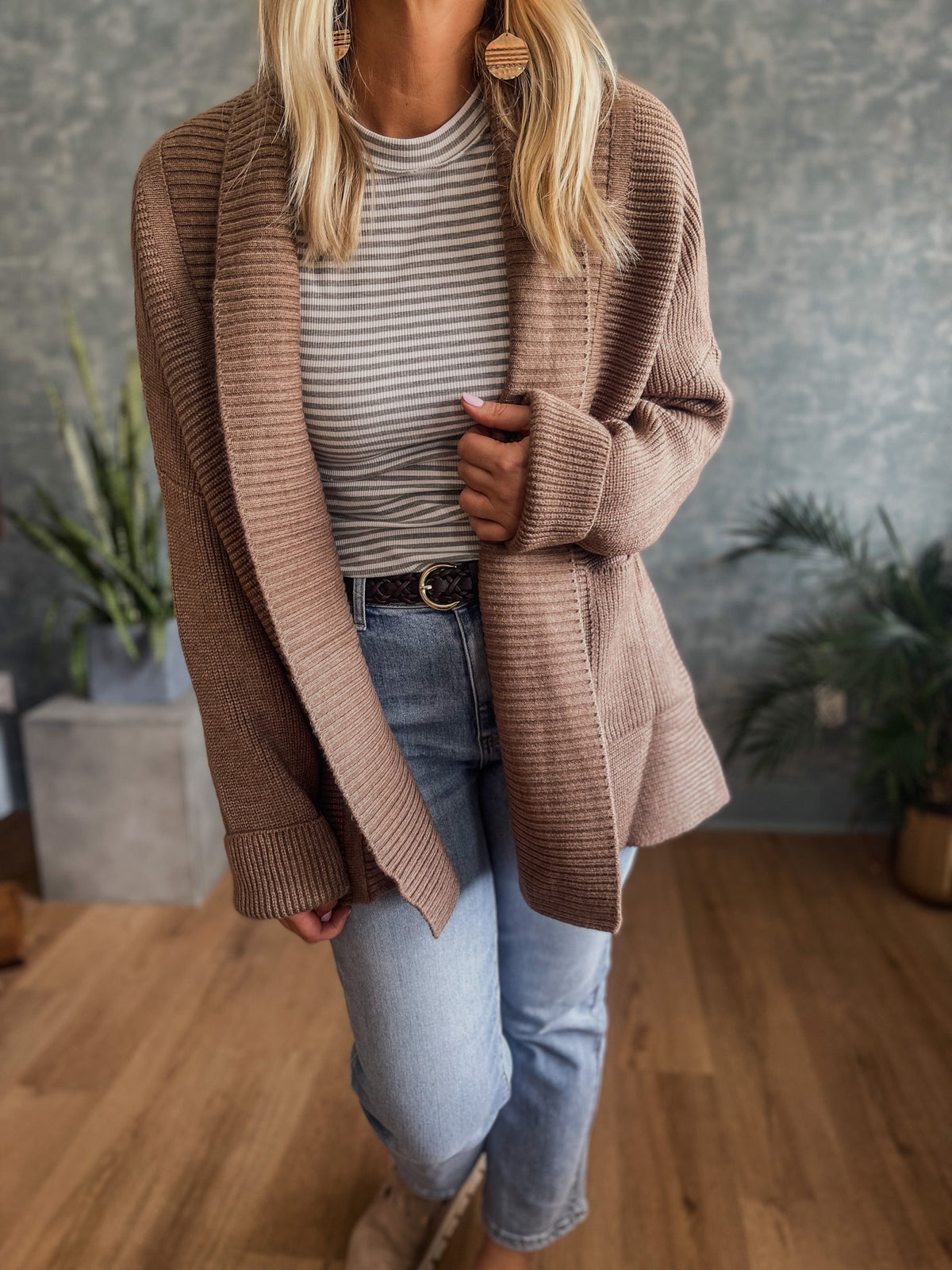 Mocha Ribbed Oversized Cardigan