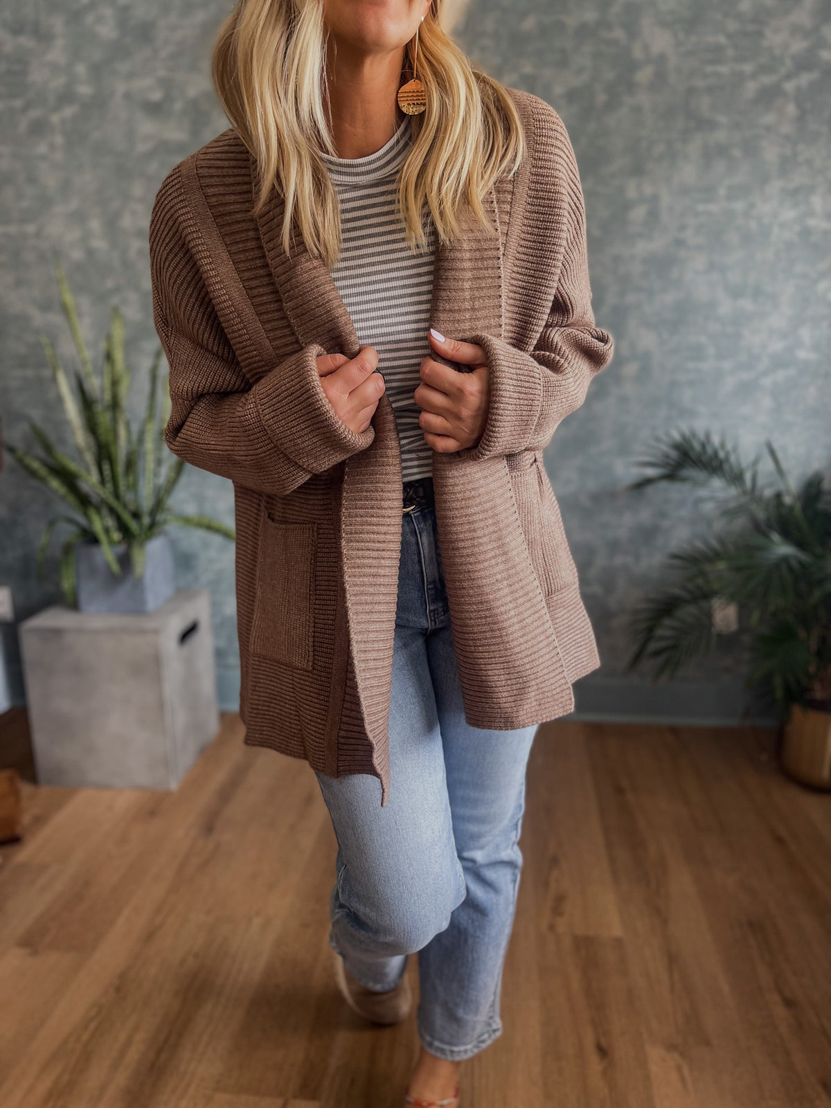 Mocha Ribbed Oversized Cardigan