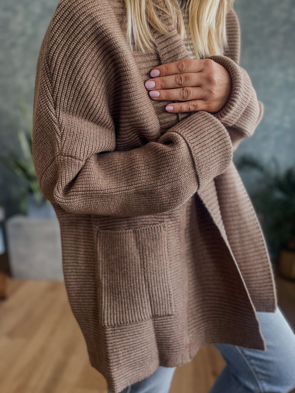 Mocha Ribbed Oversized Cardigan