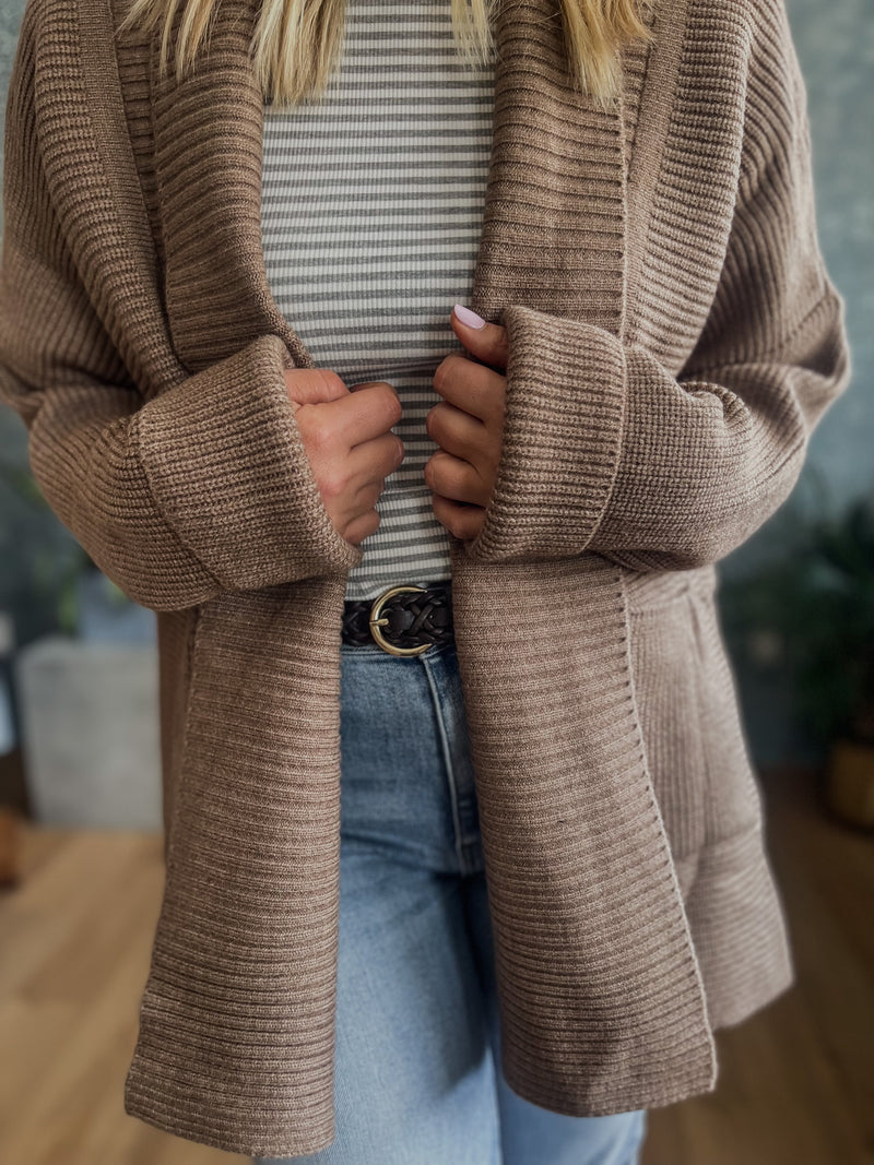 Mocha Ribbed Oversized Cardigan