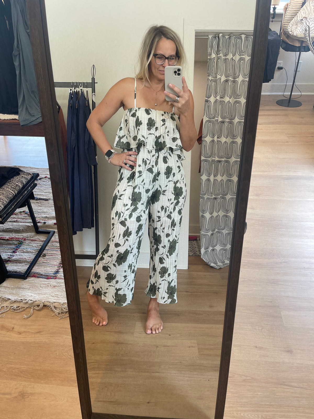 Carrie Cream/Olive Floral Jumpsuit