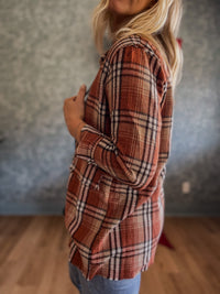 Pull It Together Plaid Blazer- Rust