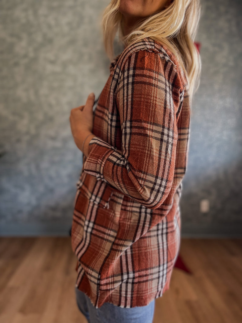 Pull It Together Plaid Blazer- Rust