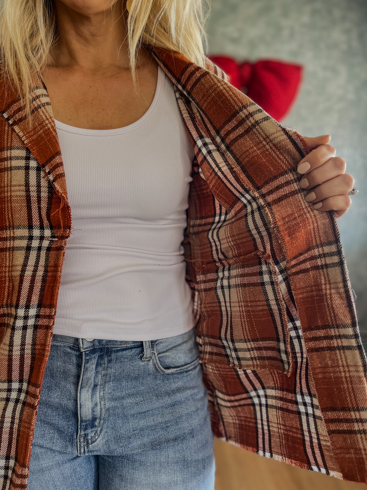 Pull It Together Plaid Blazer- Rust