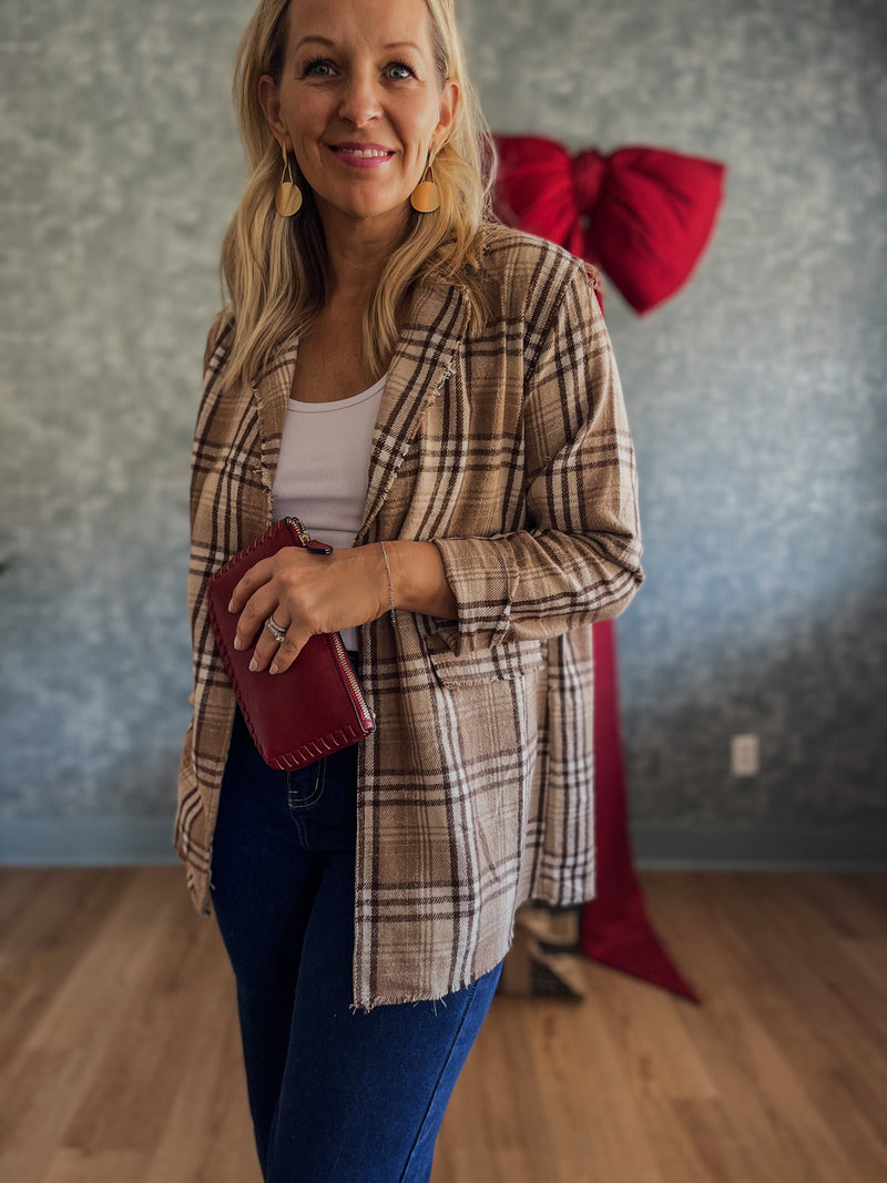 Pull It Together Plaid Blazer- Neutral