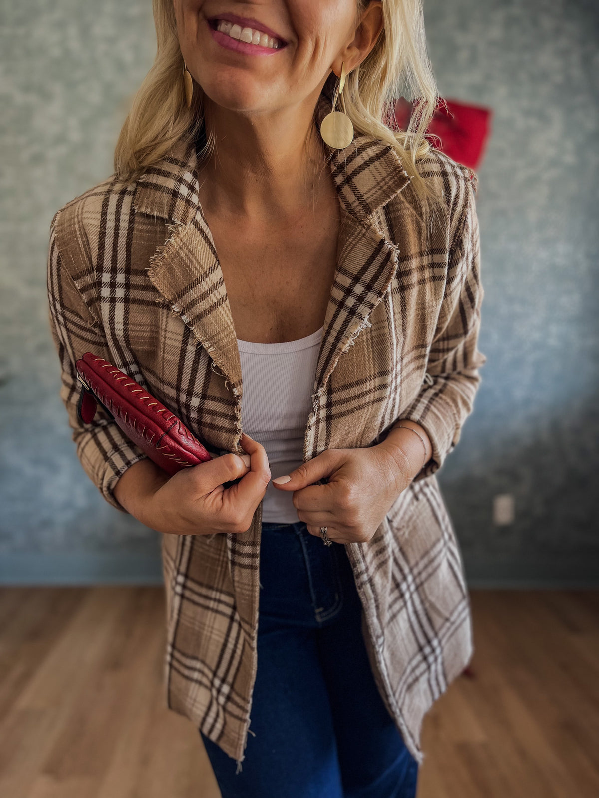 Pull It Together Plaid Blazer- Neutral