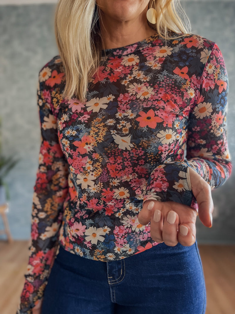 Fawn Floral Mesh Top