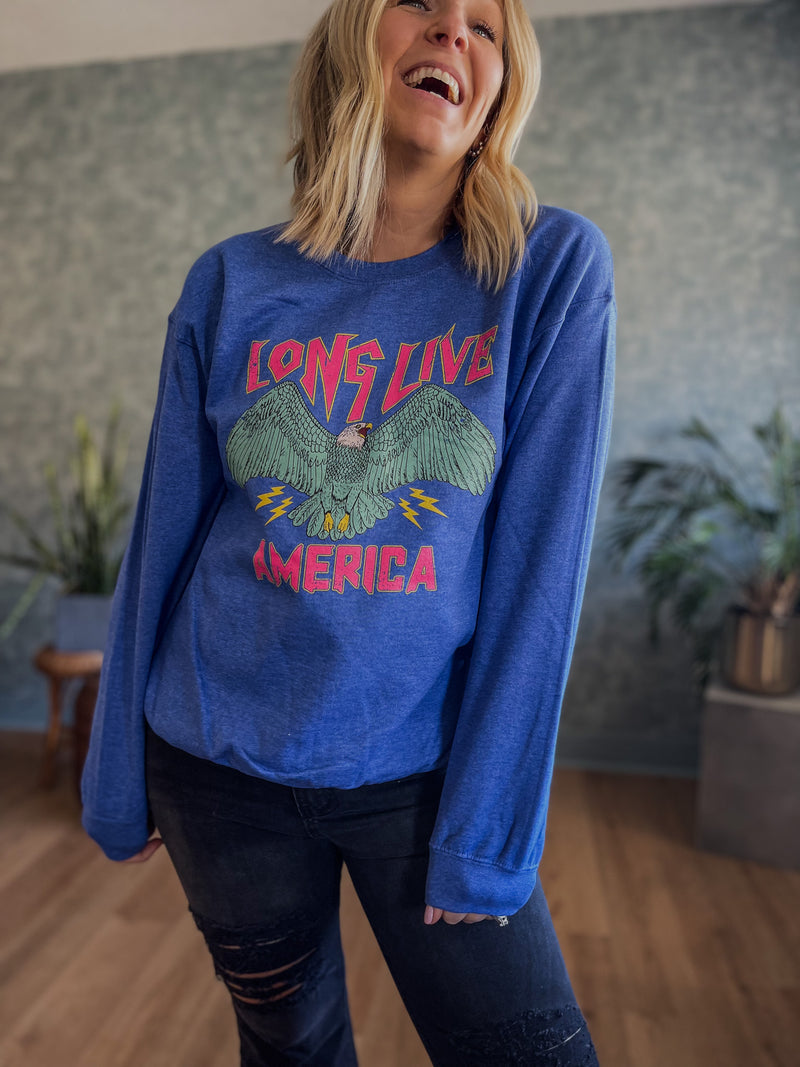 Long Live America Crewneck - Royal Blue Heather