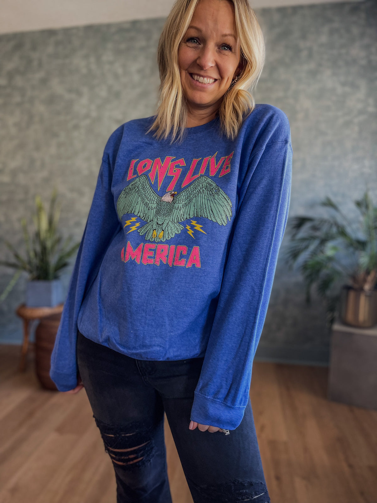 Long Live America Crewneck - Royal Blue Heather