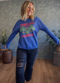 Long Live America Crewneck - Royal Blue Heather