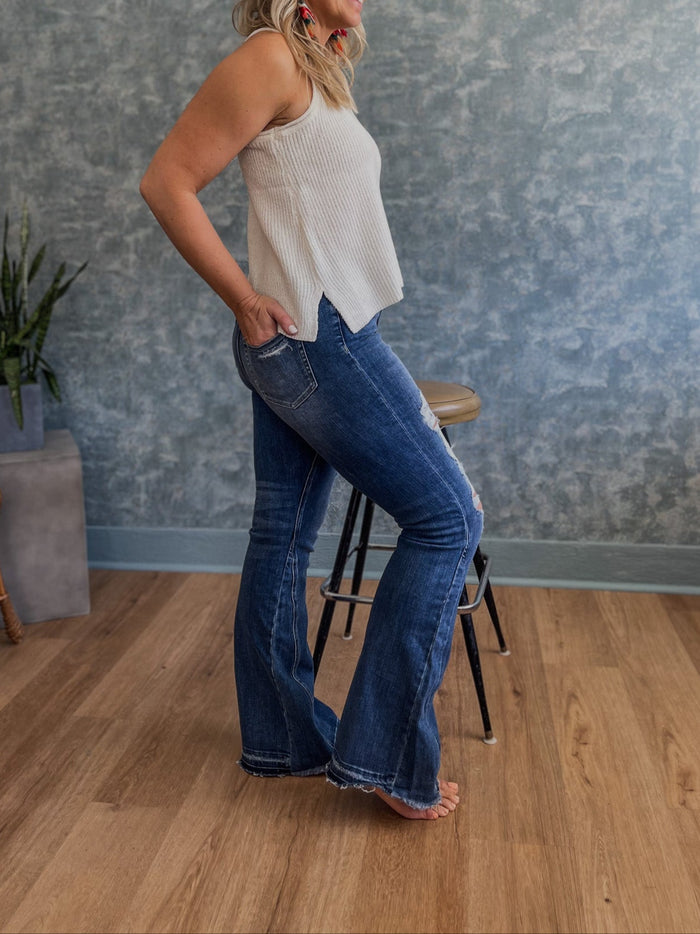 Kelly High-Rise Distressed Panel Flare