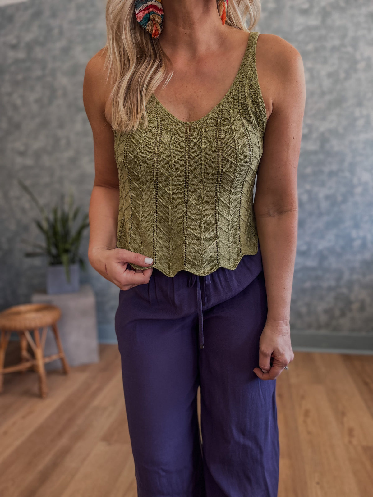 Sea Scalloped Tank - Green Pear