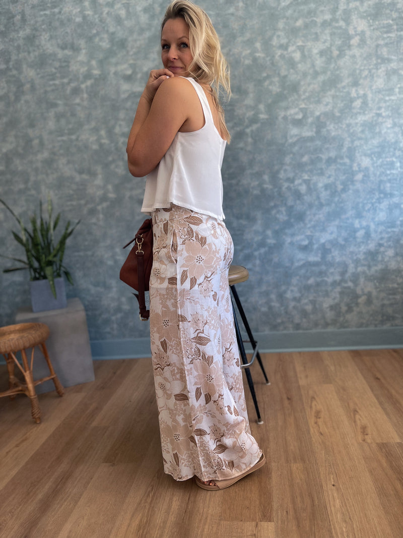 Flower Flow Pant - Taupe/White