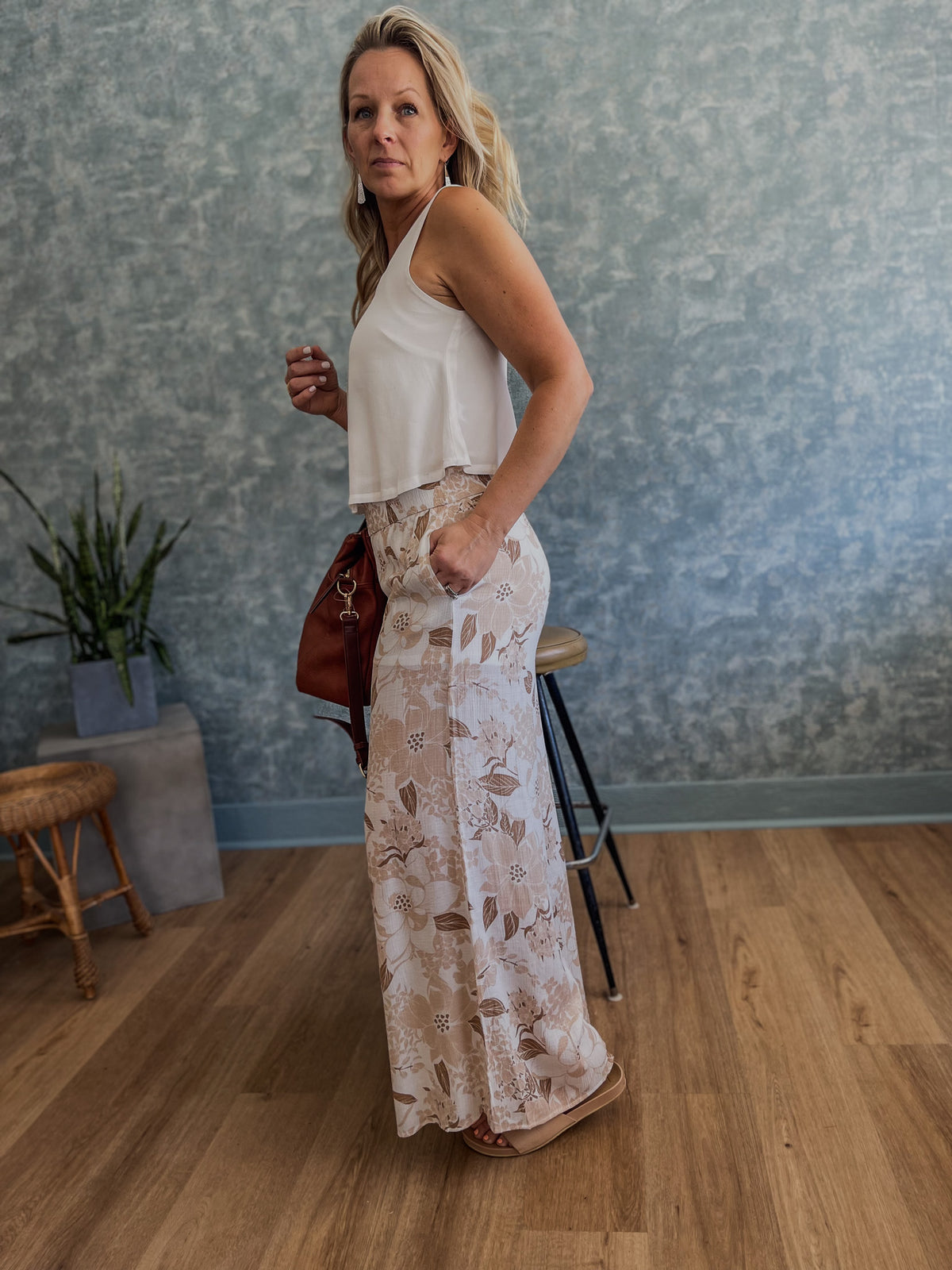 Flower Flow Pant - Taupe/White