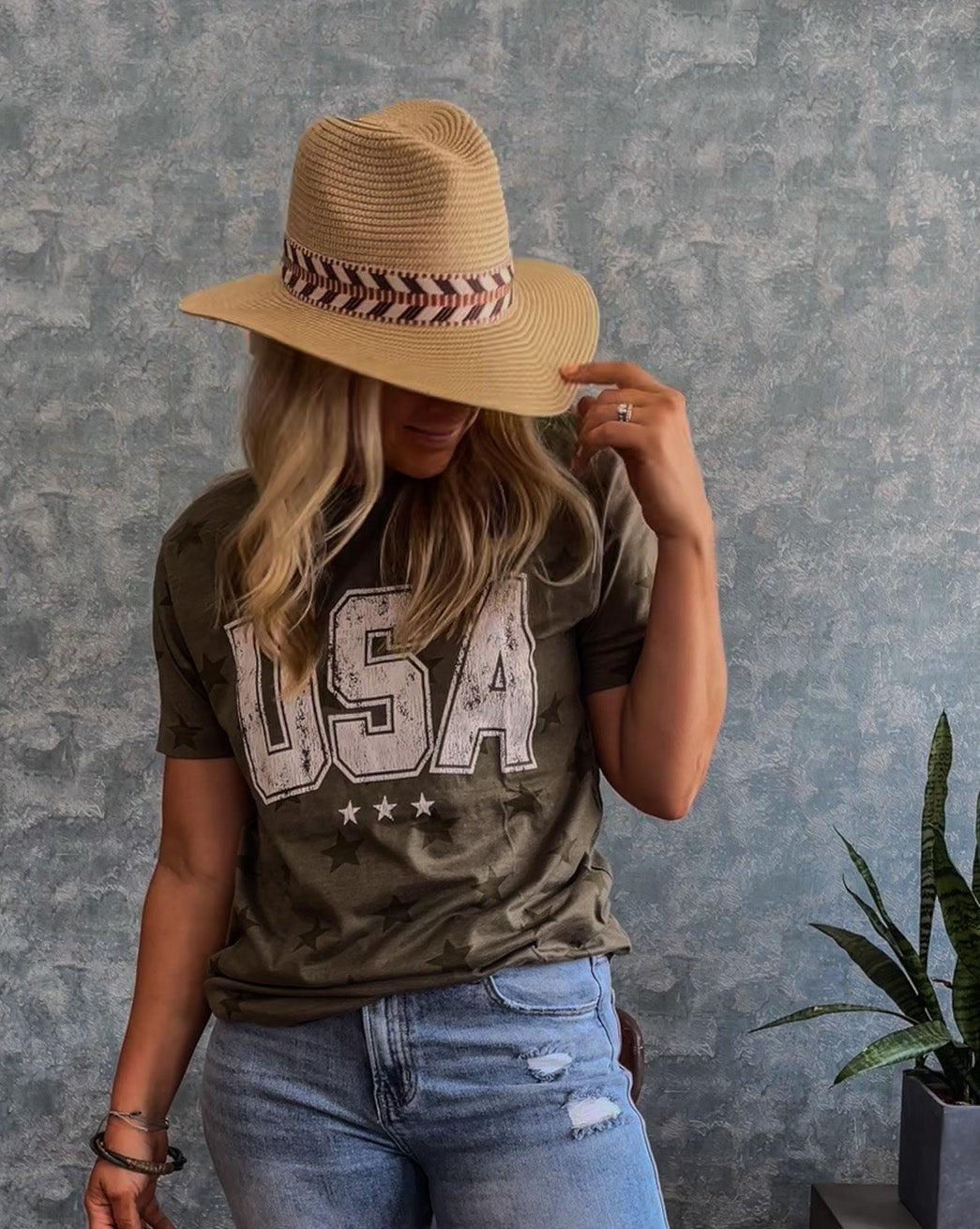 USA Stars Tee - Olive