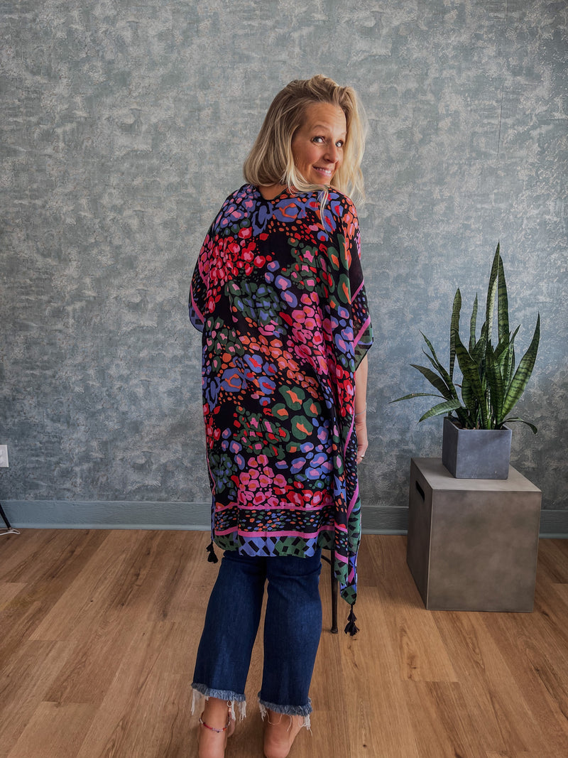 Fusion Black Summer Floral Kimono