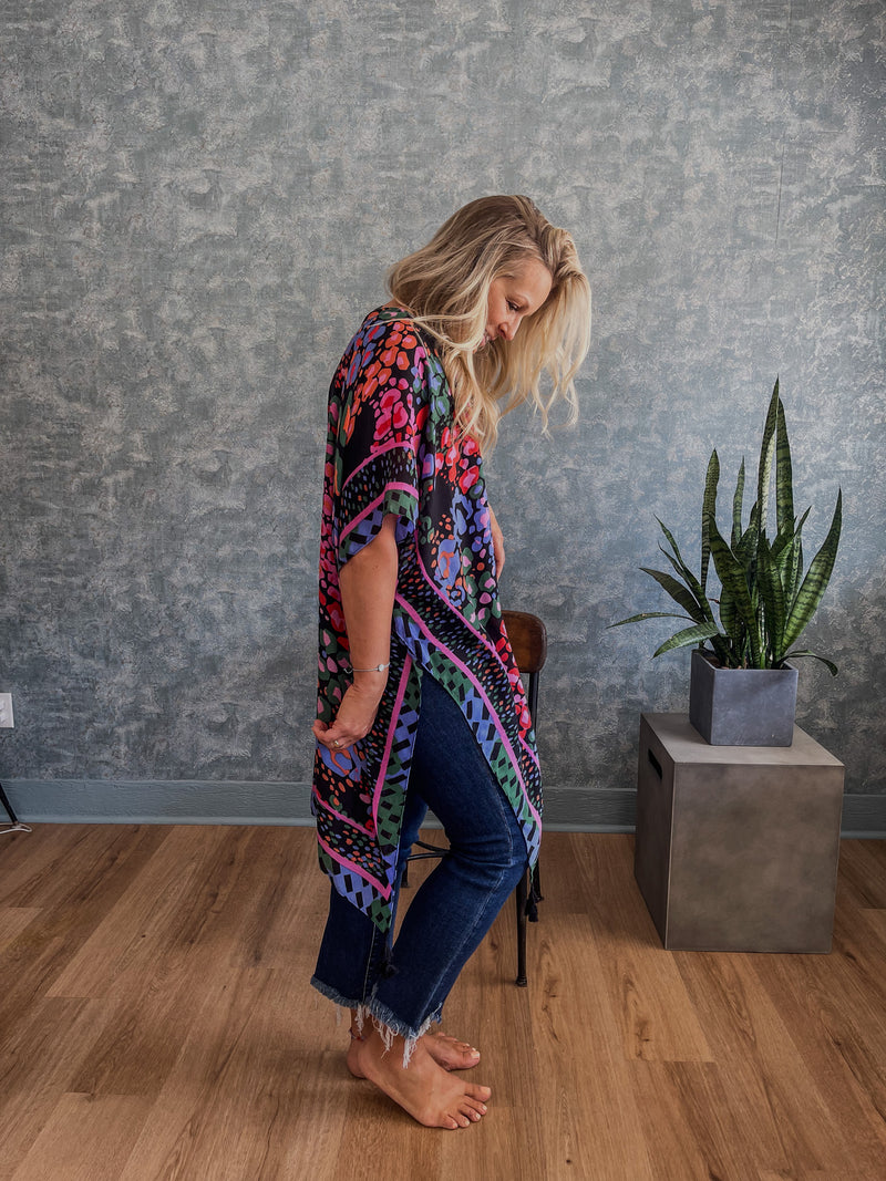 Fusion Black Summer Floral Kimono