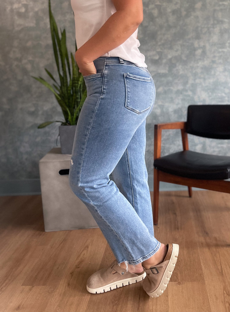 Let's-Glo Denim High-Rise Slim-Wide Leg