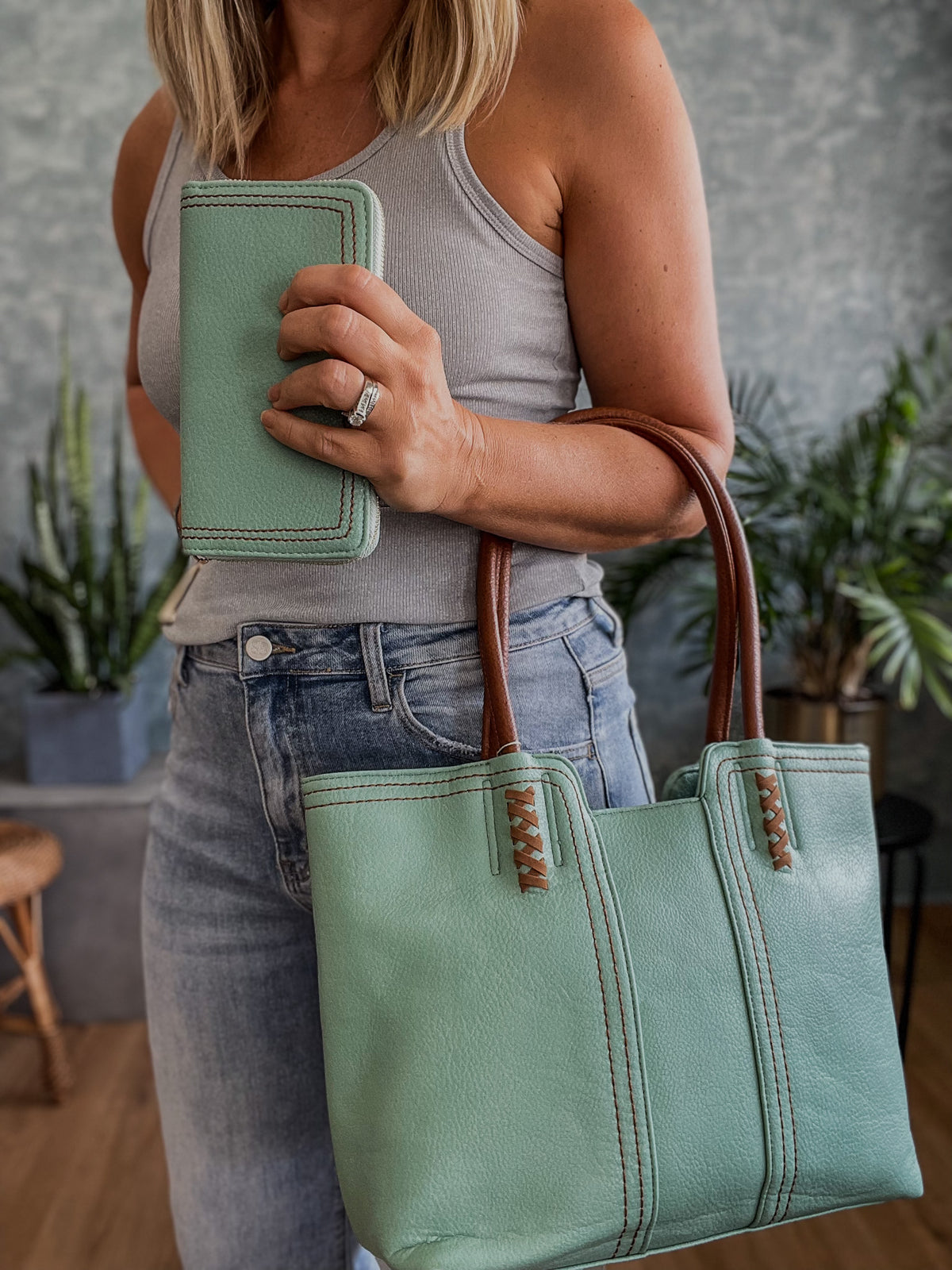 2in1 Mint Stitch Tote