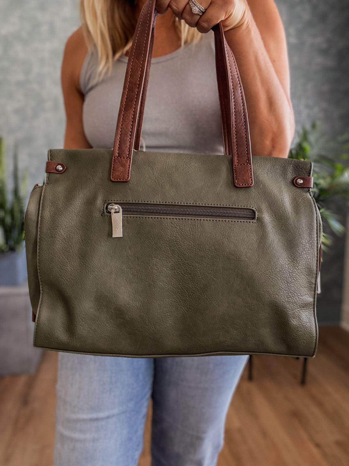 Sheri Satchel Handbag- Olive