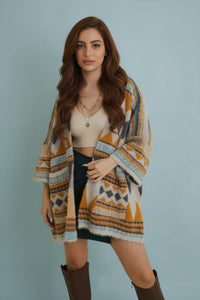 Ruana Tribal Wrap Cardigan- Mustard