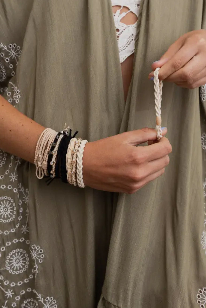 Boho Stackable Hair Tie Bracelet Set - Neutrals