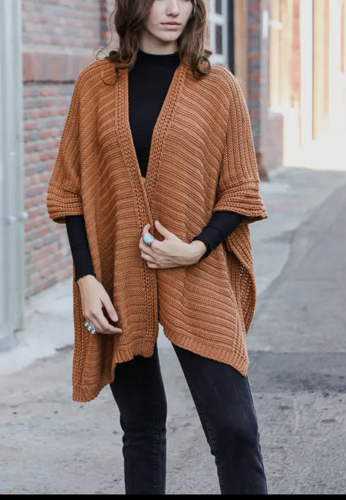 Rib Knit Ruana- Camel