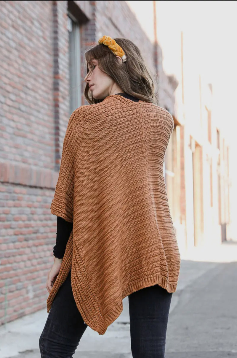Rib Knit Ruana- Camel