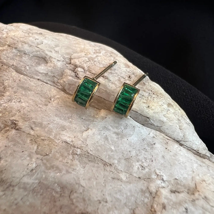 Crystal Hoop Stud -Green