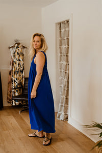 Clara Cobalt Square-Neck Dress