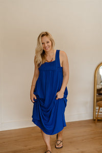 Clara Cobalt Square-Neck Dress