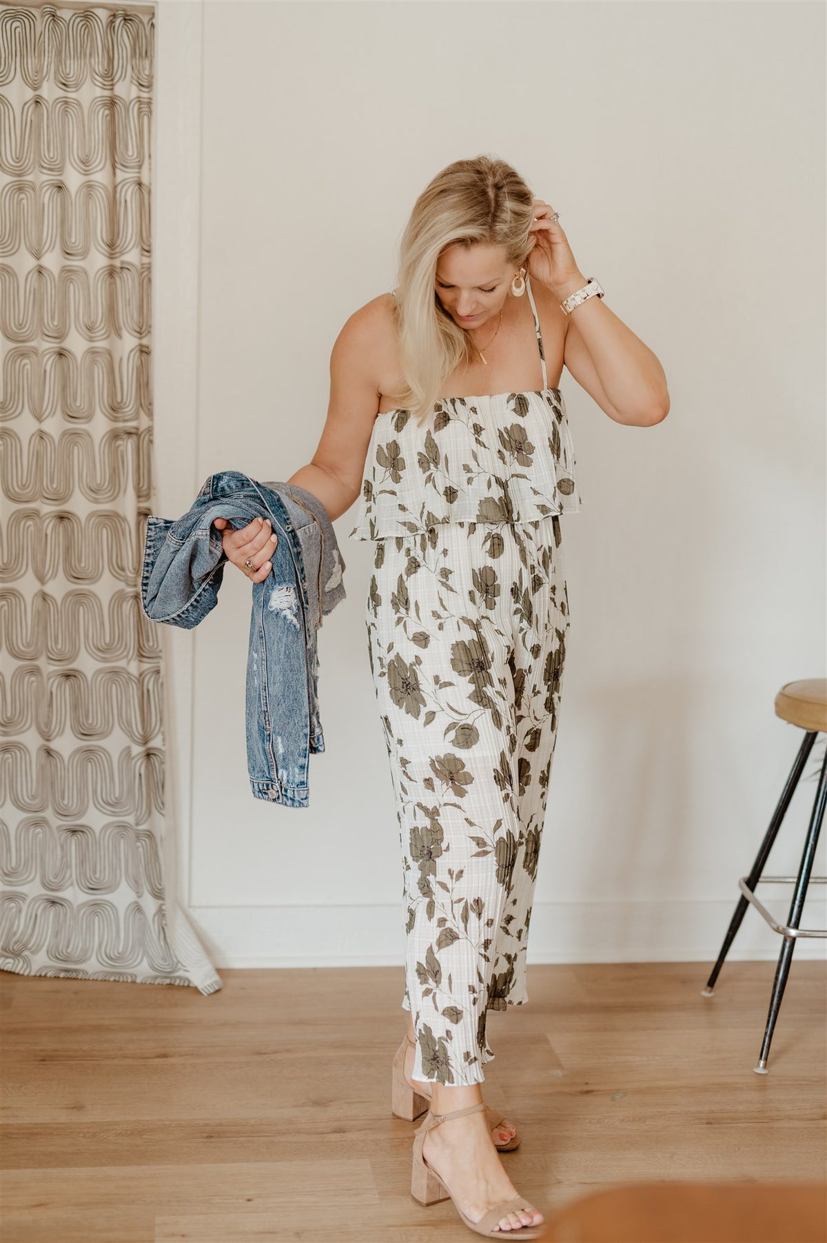 Carrie Cream/Olive Floral Jumpsuit